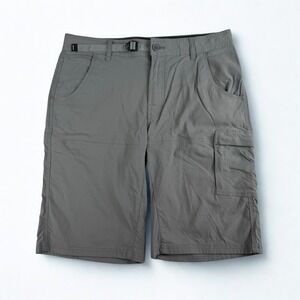 Prana Zion Cargo Shorts Mens 33 Gray Stretch Recycled Nylon Hiking Trail Gorp